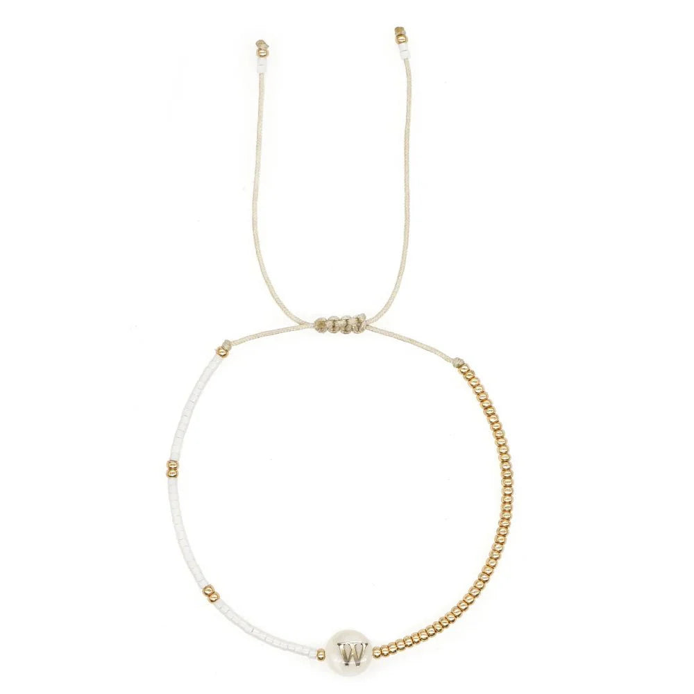 BowLift | Boho White & Gold Beaded Letter Initial Beaded Bracelets