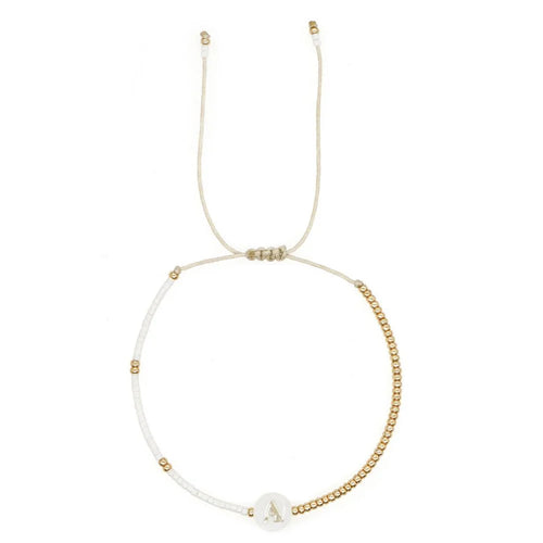 BowLift | Boho White & Gold Beaded Letter Initial Beaded Bracelets