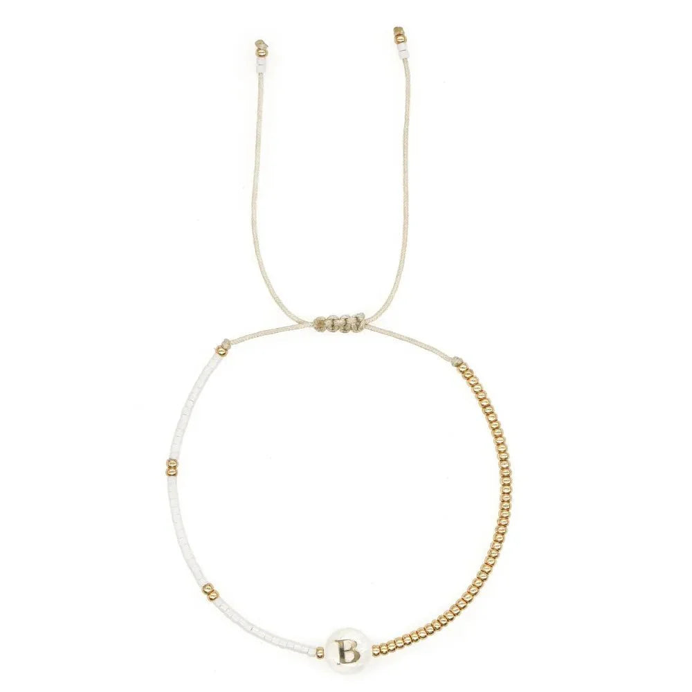 BowLift | Boho White & Gold Beaded Letter Initial Beaded Bracelets