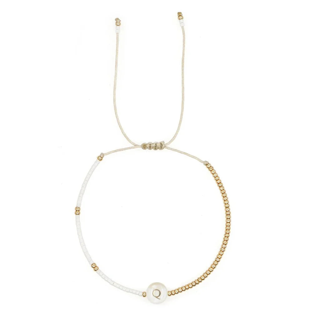 BowLift | Boho White & Gold Beaded Letter Initial Beaded Bracelets