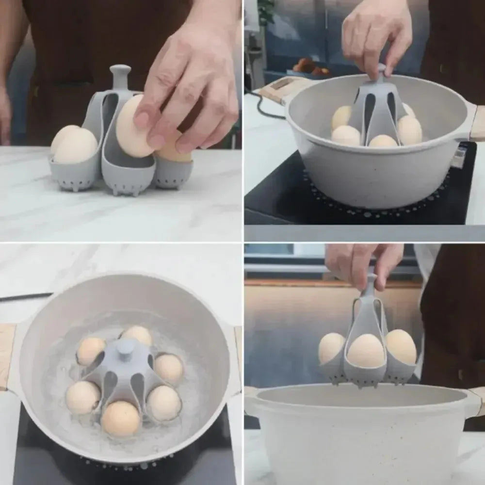 Boiled Egg Holder Silicone Egg Steamer Tray with Anti-Scald Handle | Bowlift