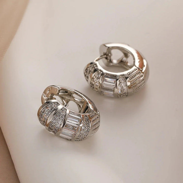 BowLift | Bold Baguette Scattered Diamond Hoop Earrings