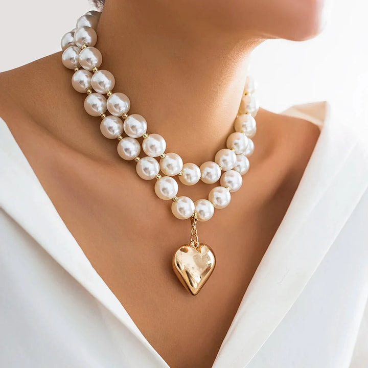 BowLift | Bold Statement Pearl Layered Heart Necklace
