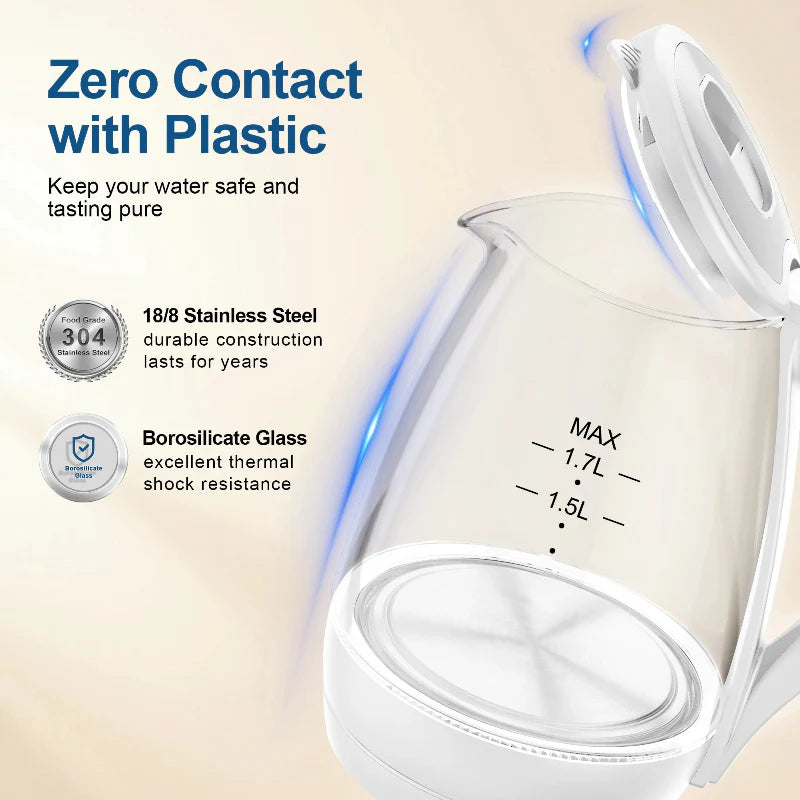 Borosilicate Glass Electric Kettle Fast Boiler with LED Indicator | Bowlift