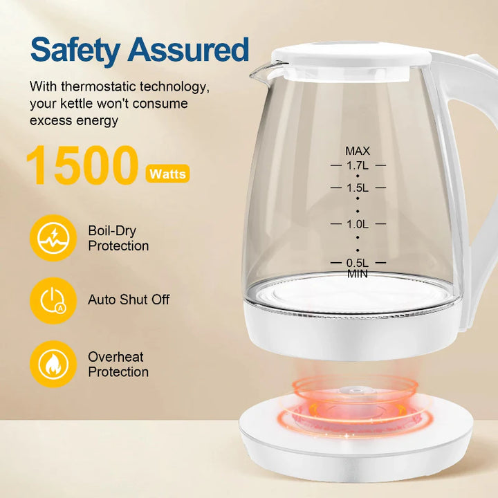 Borosilicate Glass Electric Kettle Fast Boiler with LED Indicator | Bowlift