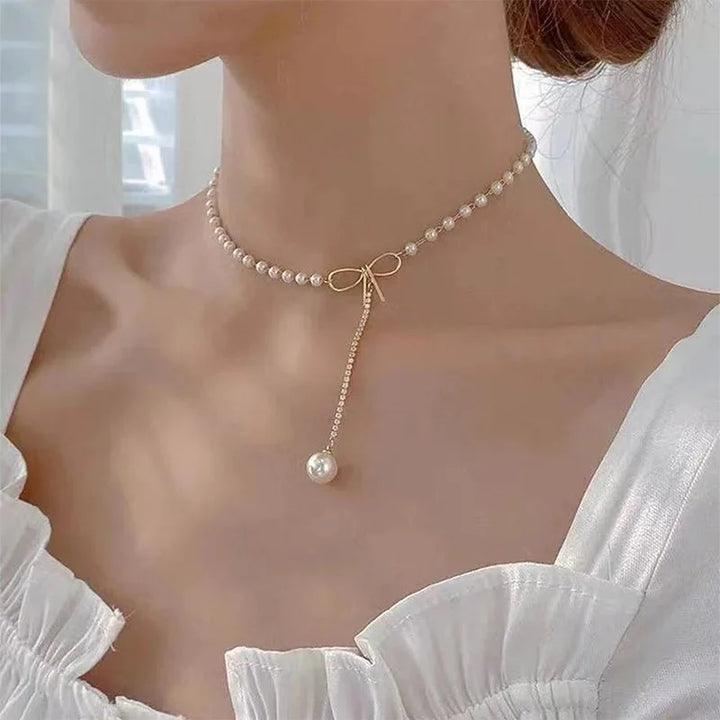 BowLift | Bow Pearl Drop Choker Necklace