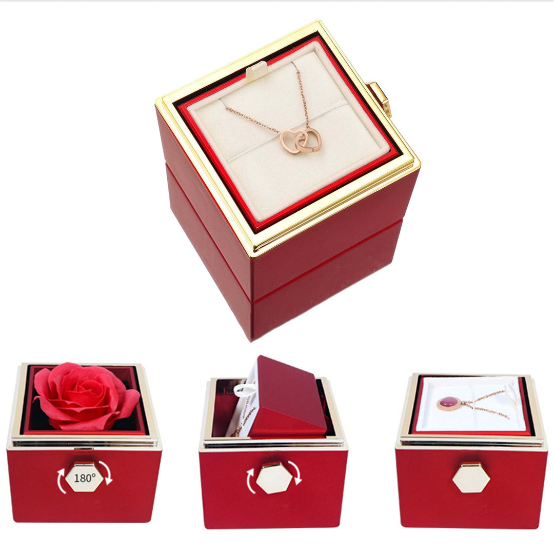 BowLift | Two Hearts Necklace with Rotating Rose Gift Box