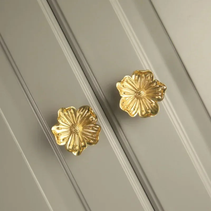 Brass Flower Cabinet Knob Single Hole Drawer Handle Furniture Pulls | Bowlift
