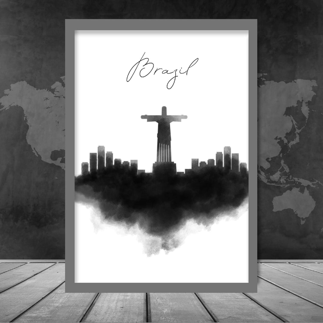 Brazil Watercolors Skyline City View Print | Bowlift