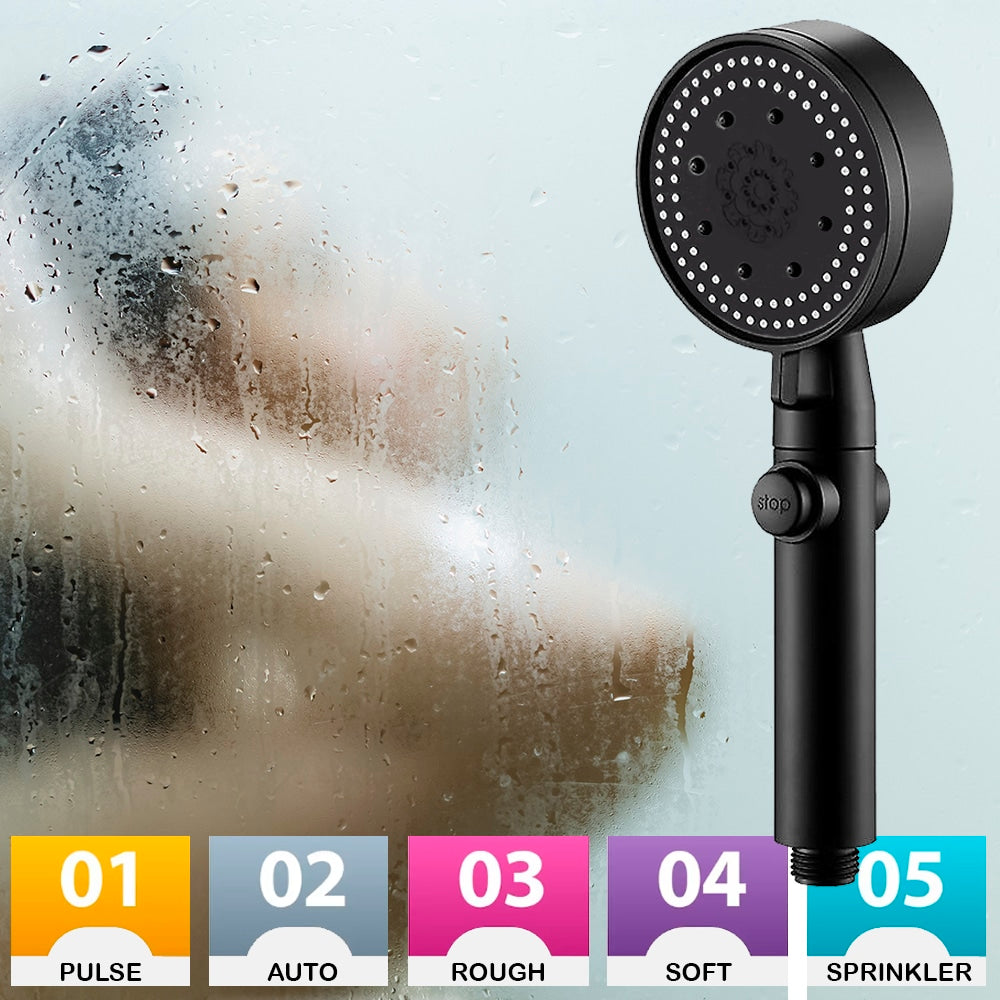 Shower head with 5 functions - black | Bowlift