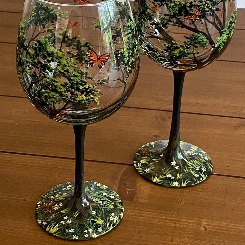 BowLift | Four Seasons Tree Wine Glasses - Hand Painted Art