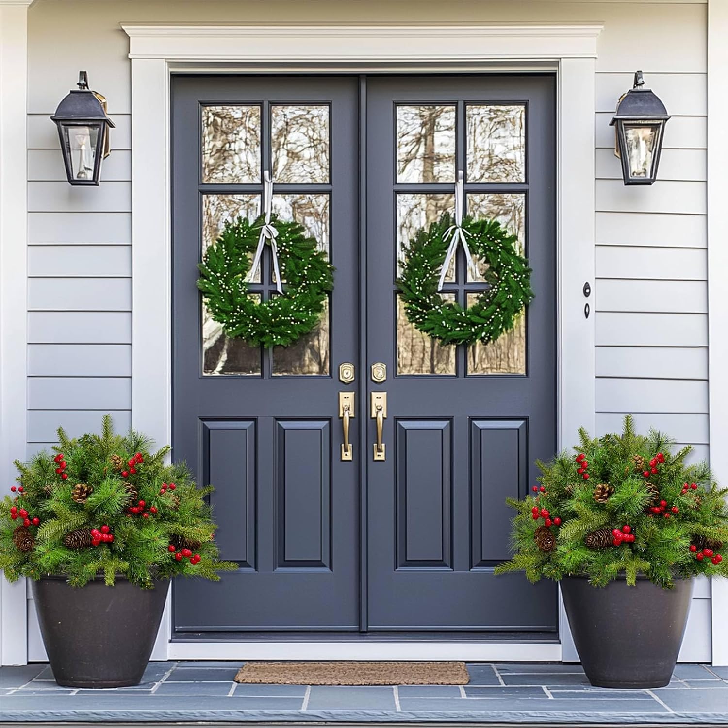 BowLift | Christmas Urn Filler with LED Lights | 18" Realistic Pine Arrangement | Indoor/Outdoor Decor