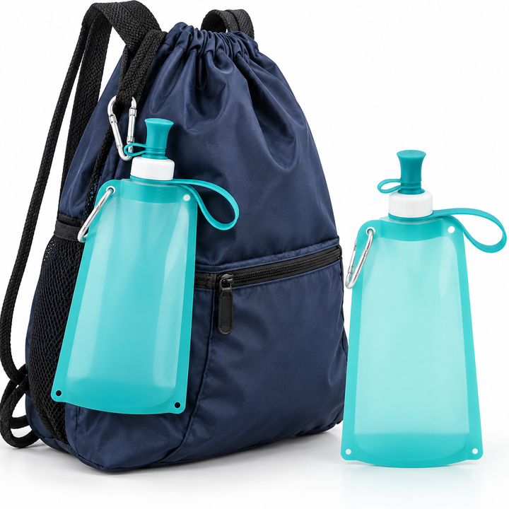 Collapsible Silicone Travel Water Bottle with Carabiner Bite Valve Bowlift