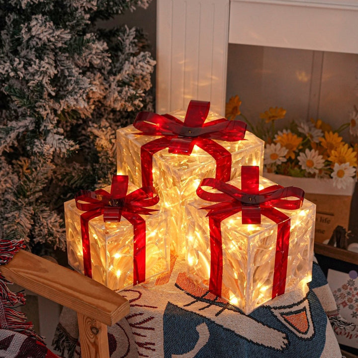BowLift | Luminous gifts - set of 3 illuminated boxes - Christmas decoration for indoor and outdoor