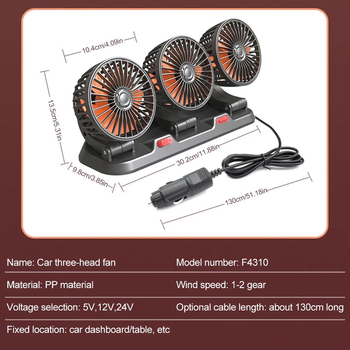 Adjustable 3-Head Electric Fan | Bowlift