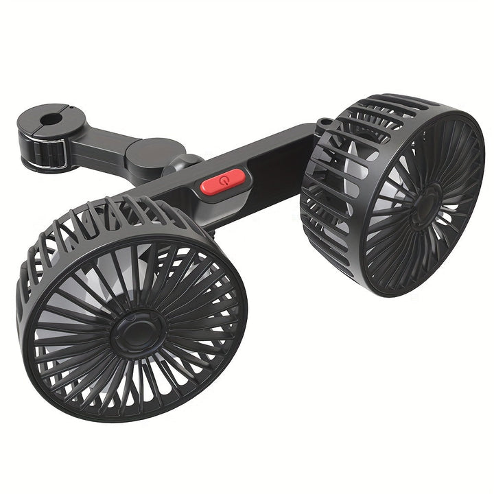 1 Pc Car Fan, Car Small Air Conditioner, Double-headed Rear Fan, Strong Wind, 360 Degrees Rotation, Large Air Volume, Subwoofer Operation, Base Fixed Clip Mounting Method, Suitable For Car Home | Bowlift