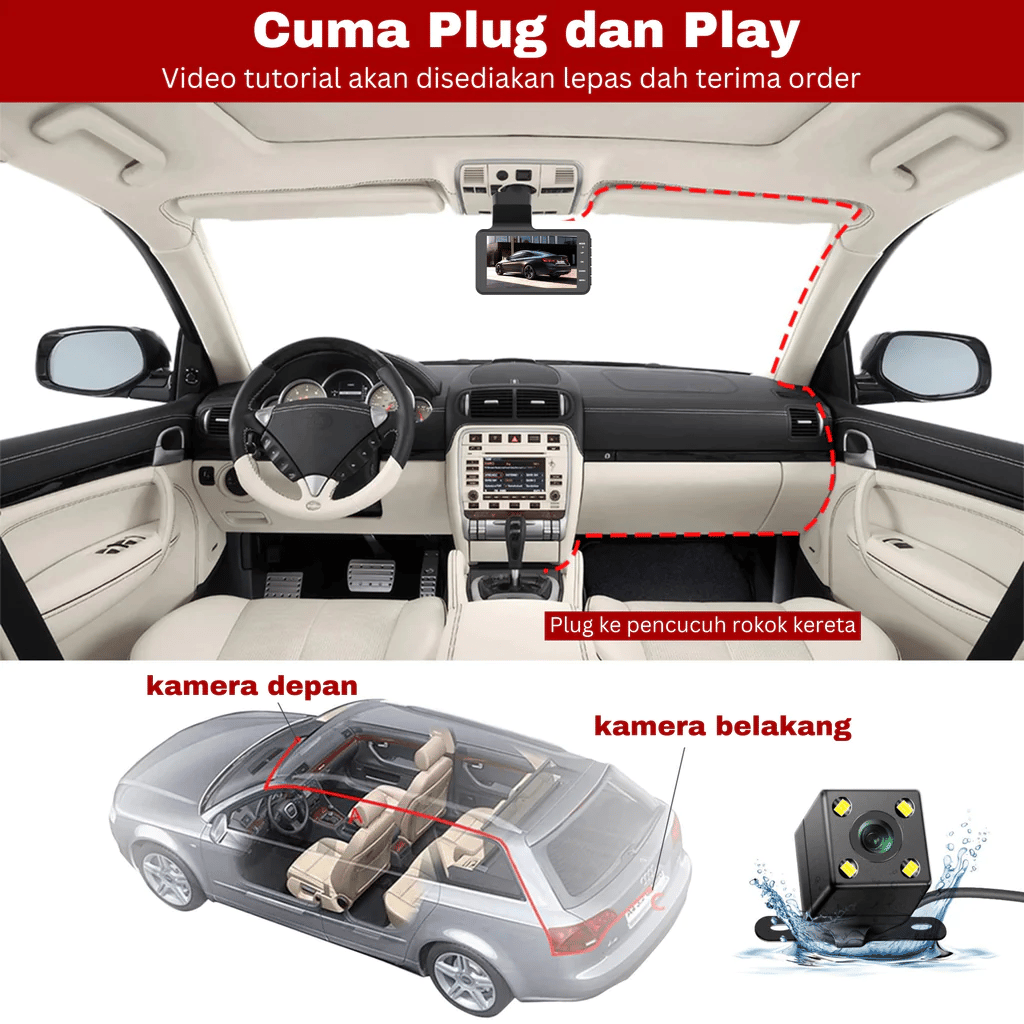 BowLift |  Dashcam with two lenses, 1080P HD and night vision - 170° wide angle