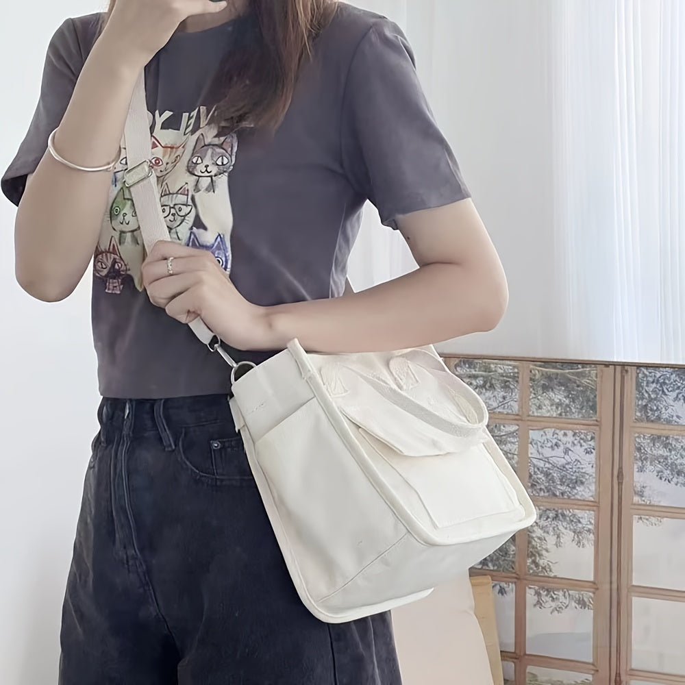 UrbanEase Canvas Slingbag – White shoulder bag with magnetic closure and adjustable strap | Bowlift