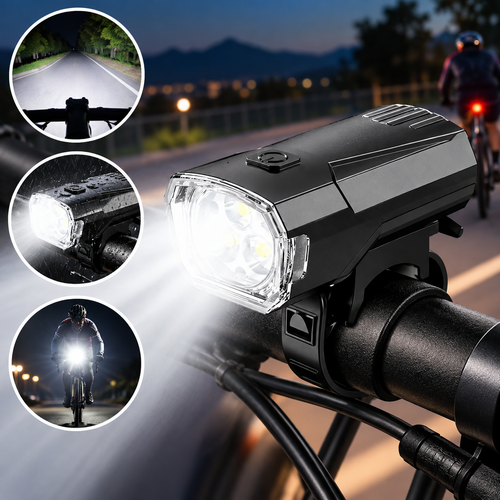 Rechargeable USB Bicycle Front Light with Triple-LED High-Intensity Waterproof Mount Bowlift