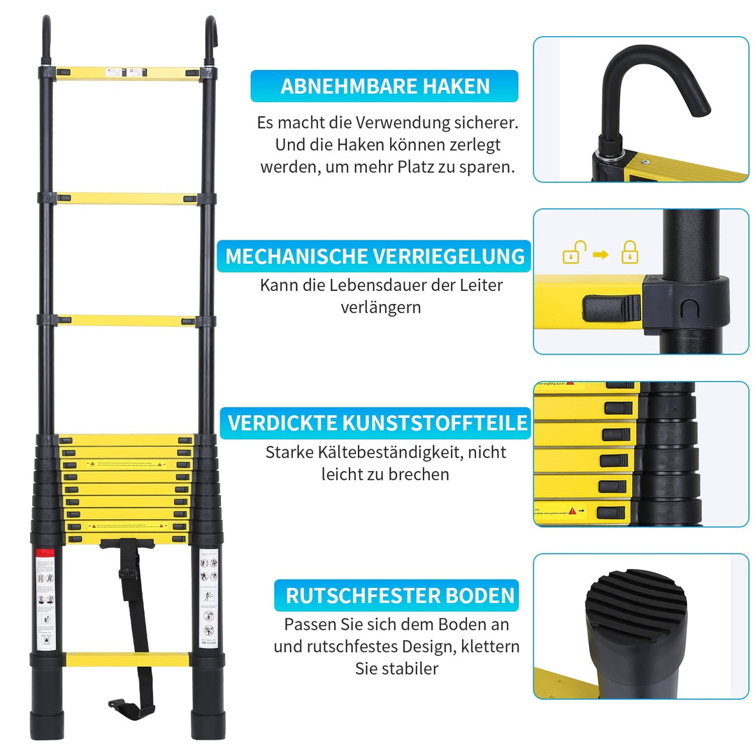 Telescopic Ladder Aluminum with Removable Hook | Bowlift