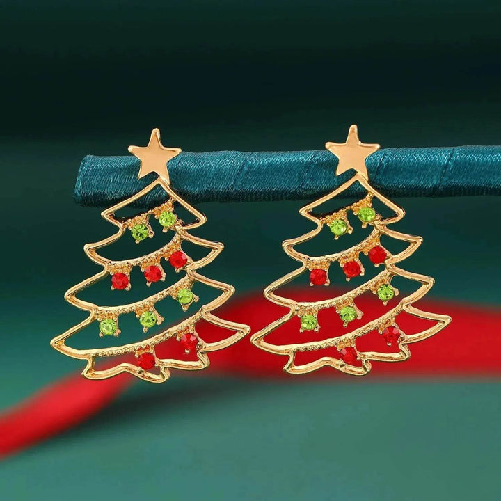 BowLift | Christmas Earrings With Christmas Tree Colorful Zircon Christmas Tree Earrings  For Women Personality Earrings Party Jewelry Christmas Gift