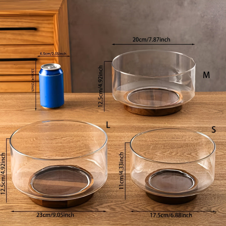Glass bowl with wooden base – Elegant and decorative | Perfect for fruit, snacks, and salads in the kitchen | Bowlift