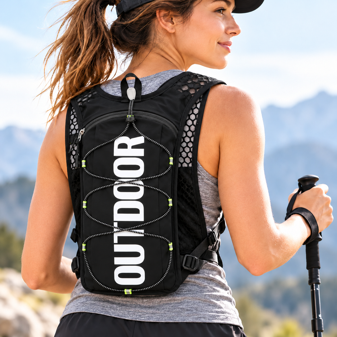 Hydration Running Backpack Vest with Breathable Mesh, Bungee Storage and Bladder Pocket Bowlift
