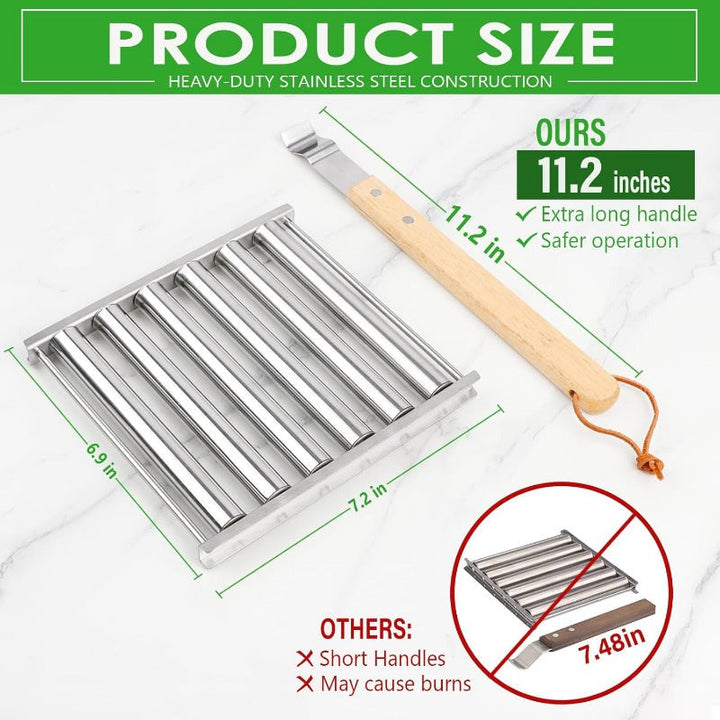 BowLift | Rotating Hot Dog Grill Rack with Detachable Wood Handle