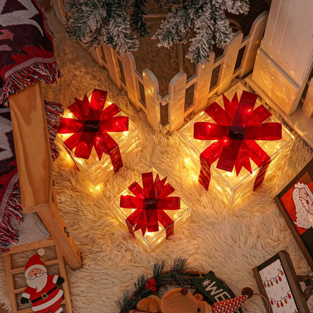 BowLift | Luminous gifts - set of 3 illuminated boxes - Christmas decoration for indoor and outdoor