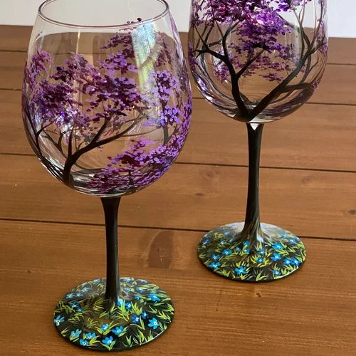 BowLift | Hand Painted Four Seasons Tree Wine Glasses | Unique Art