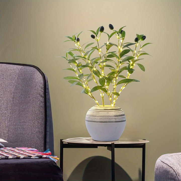 LumiTak – Elegant Olive Branch LED Table Lamp Bowlift