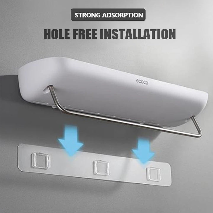 Wall-mounted shower shelf without drilling – With towel holder & drainage holes | Bowlift