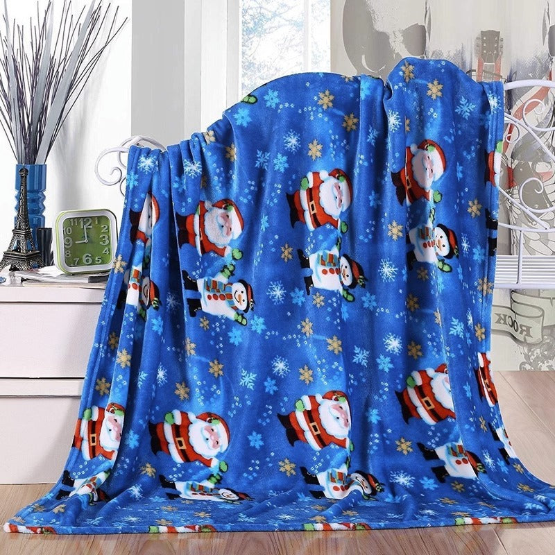 BowLift | Christmas Elk Snowman Santa Claus Print Blanket Winter Double-sided Flannel Blanket