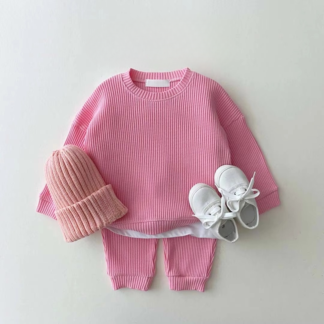 BowLift | Cozy Waffle Cotton Sweatshirt and Pants Set for Baby Boys