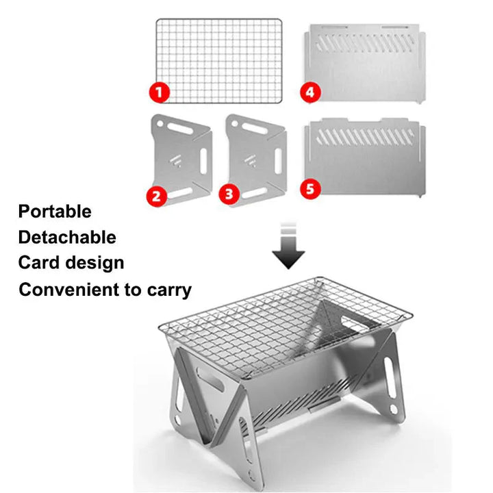 Camping Barbecue Grill Portable Folding Stainless Picnic BBQ Rack | Bowlift