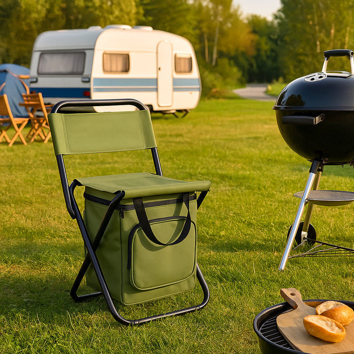 ChillPack Outdoor Chair – Folding Camping Chair with Backrest and Integrated Cooler Bag | Bowlift