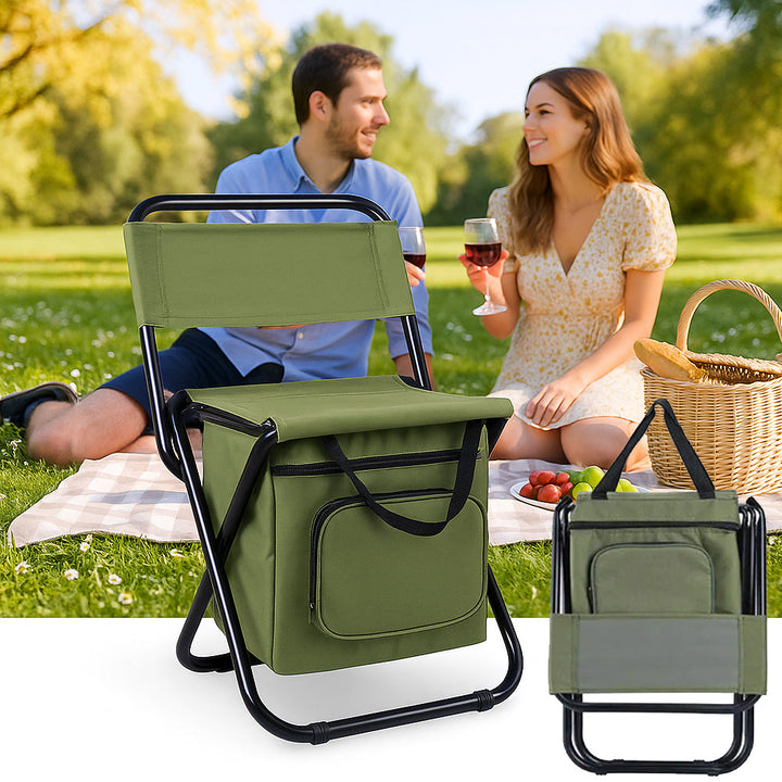ChillPack Outdoor Chair – Folding Camping Chair with Backrest and Integrated Cooler Bag | Bowlift