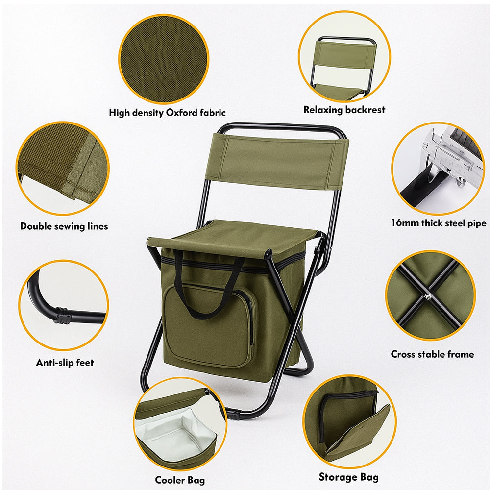 ChillPack Outdoor Chair – Folding Camping Chair with Backrest and Integrated Cooler Bag | Bowlift