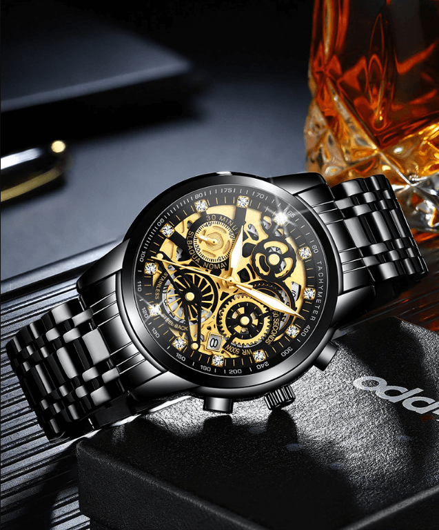 SkeletonWatch - Stijlvol Herenhorloge met Zwart Design Bowlift