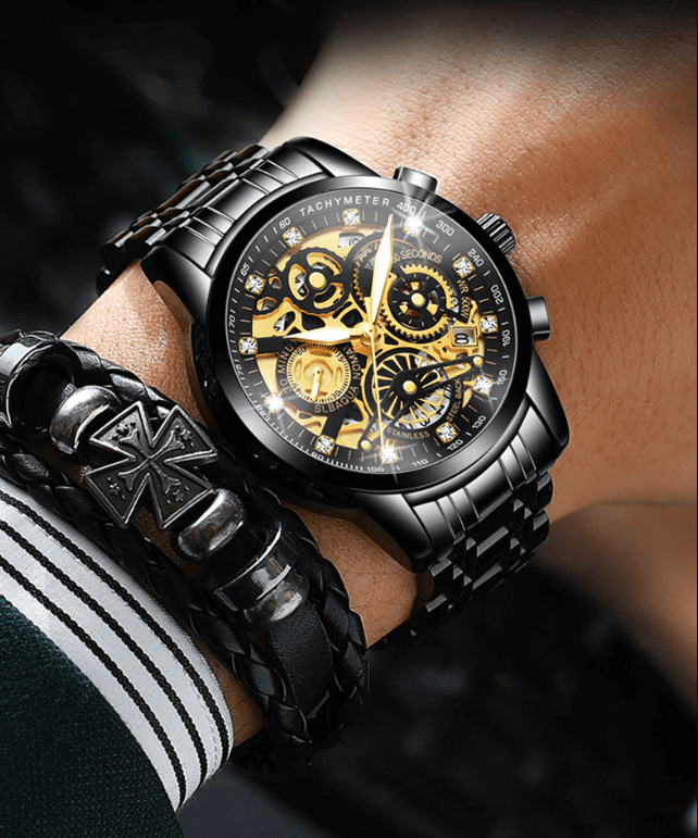 SkeletonWatch - Stijlvol Herenhorloge met Zwart Design Bowlift