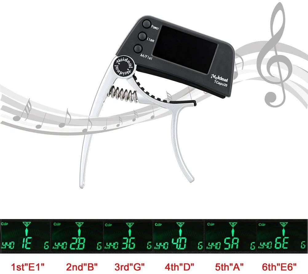 Capo & Tuner "TuneGrip" – 2-in-1 Guitar accessory with LCD screen | Bowlift