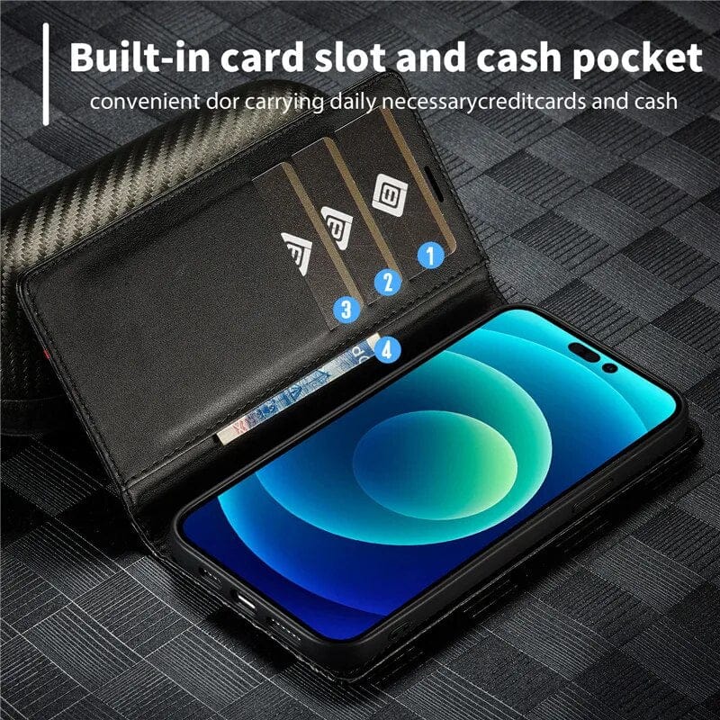 BowLift | S23 Phone case | Card holder made of carbon fiber leather with magnetic closure