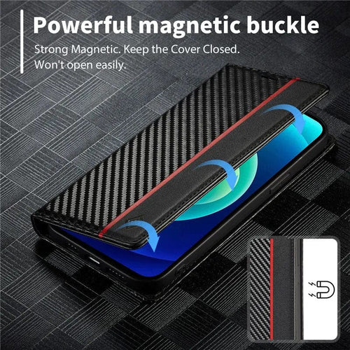 BowLift | S23 Phone case | Card holder made of carbon fiber leather with magnetic closure