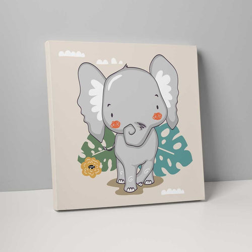 Boho Safari Jungle Elephant Beige and Gray on Canvas | Bowlift