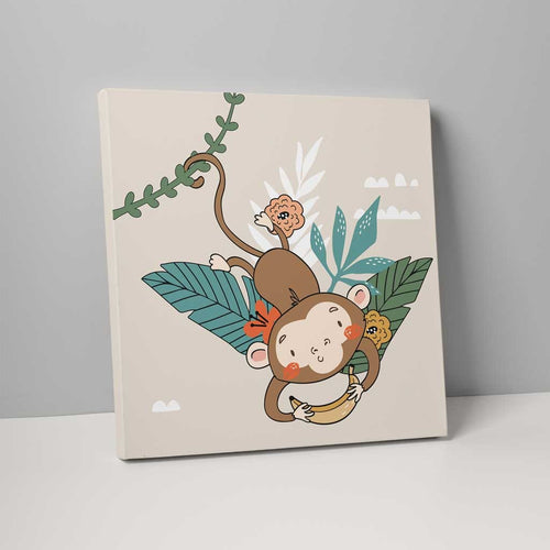 Boho Safari Jungle Monkey Beige and Yellow on Canvas | Bowlift
