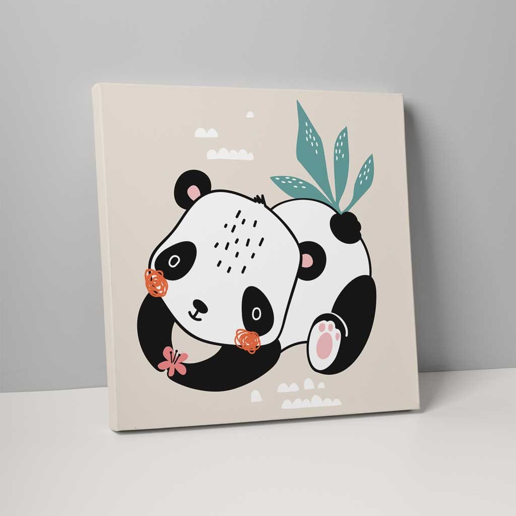 Boho Safari Jungle Panda Beige, Black and White on Canvas | Bowlift