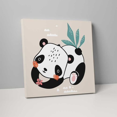 Boho Safari Jungle Panda Beige, Black and White on Canvas | Bowlift