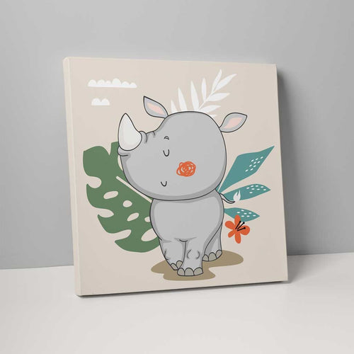 Boho Safari Jungle Rhinoceros Beige and Gray on Canvas | Bowlift
