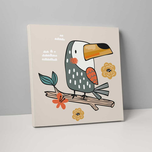 Boho Safari Jungle Toucan Beige and Gray on Canvas | Bowlift