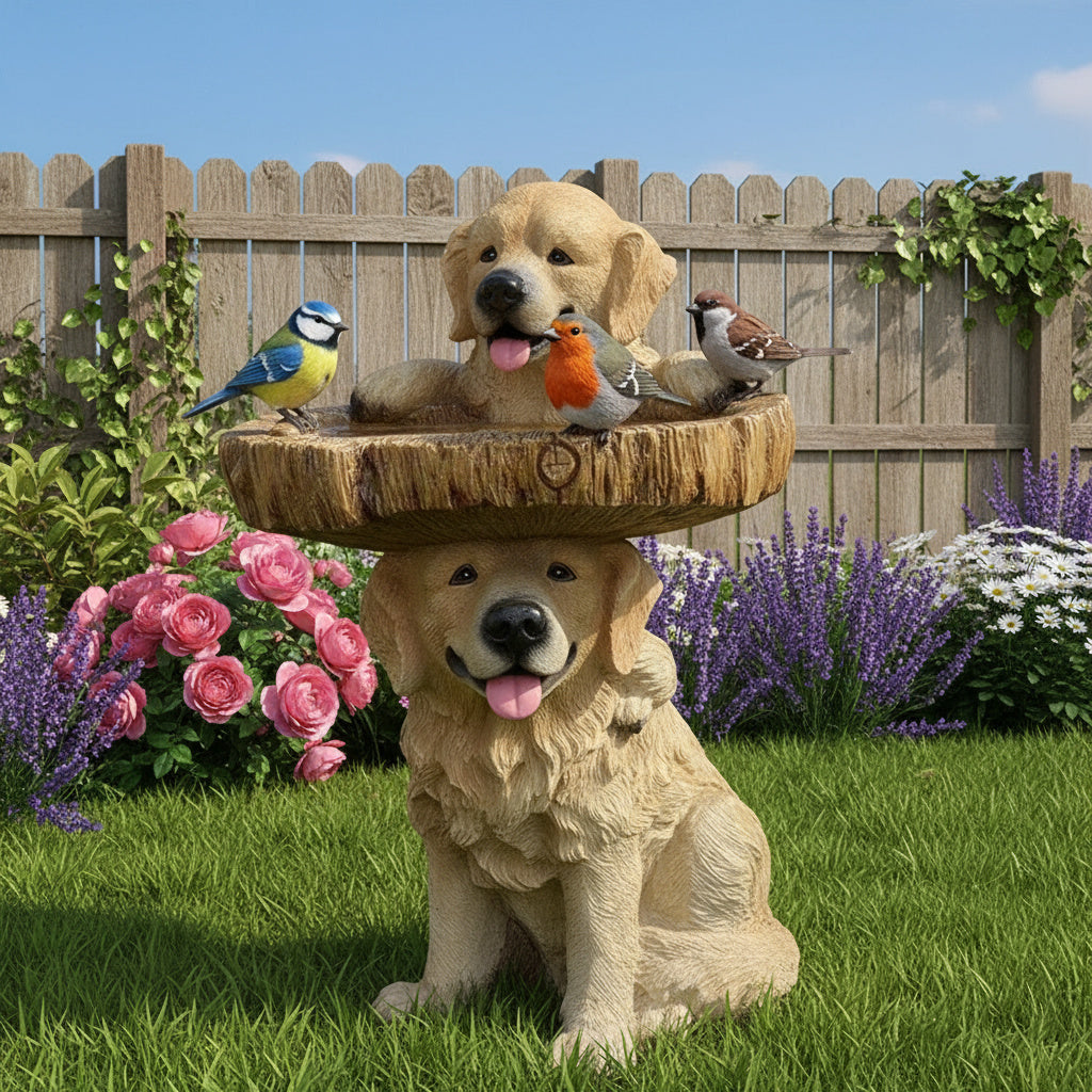 BowLift | Golden Retriever Puppy Bird Bath Garden Statue